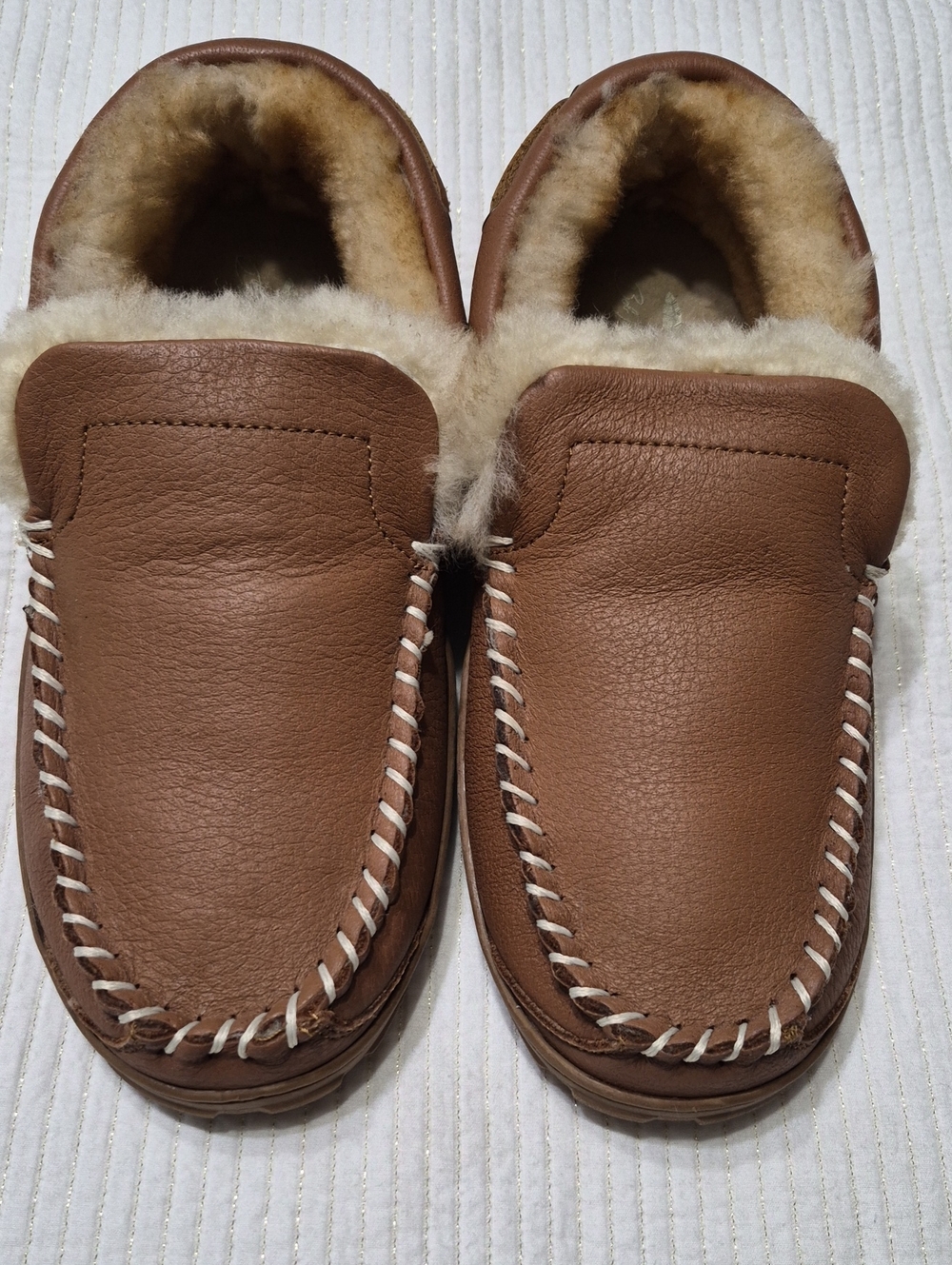 Men's Brown Shearling-Lined Slip-On Moccasin Loafers
